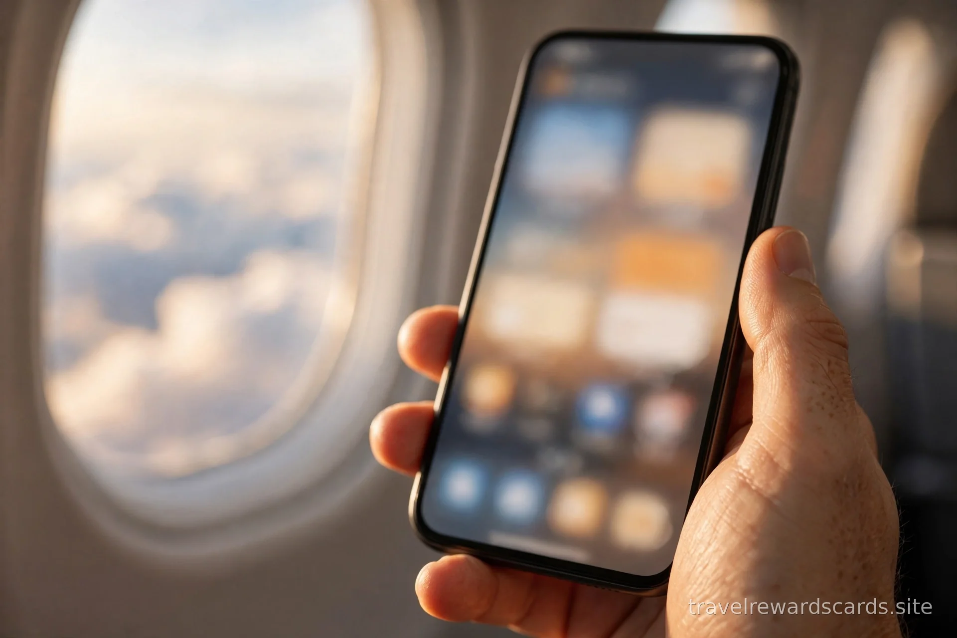 Mano sosteniendo un teléfono con una aplicación de viajes