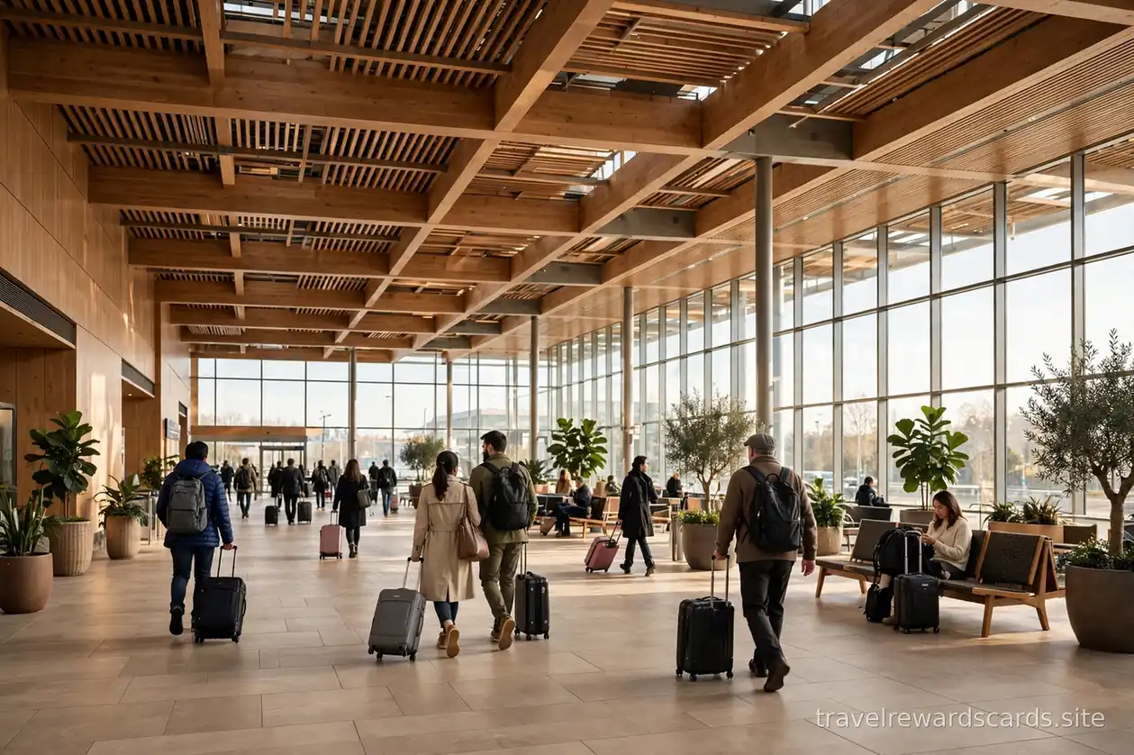 Sala de salidas de un aeropuerto moderno con luz natural